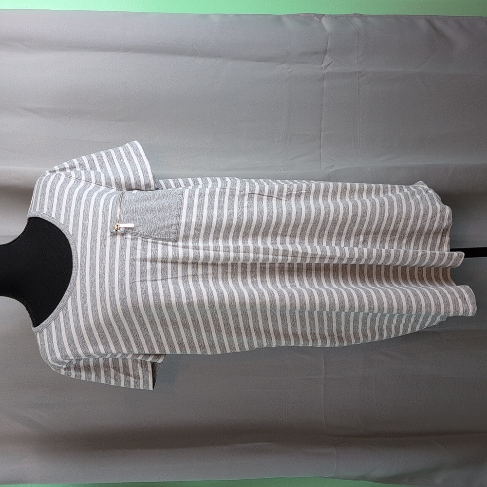 Michael Michael Kors Gray and‎ White Striped Midi Dress